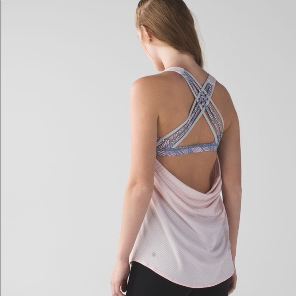 Lululemon Wild Tank gray stripes w/ cream & blue Sz 2